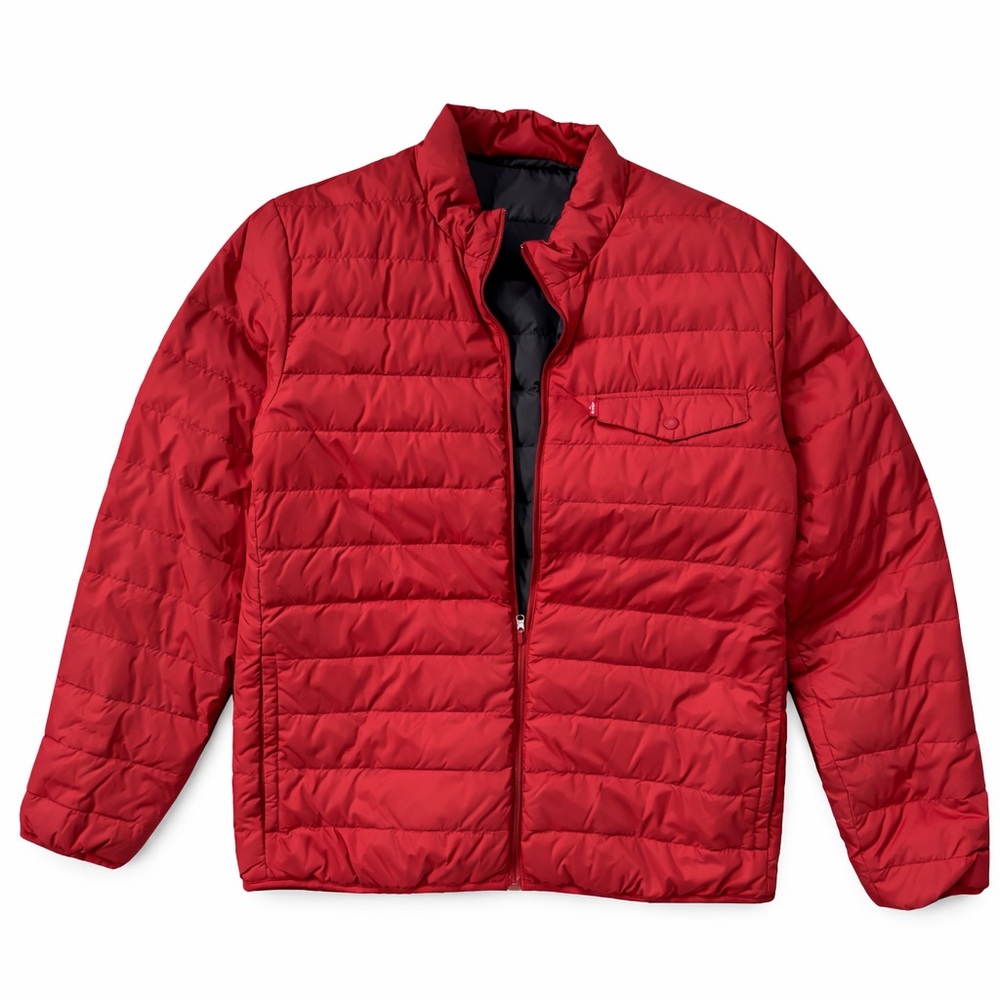 Levi’s Reversible Puffer Jacket Red / Navy Lightweight Quilted Coat Mens M/L